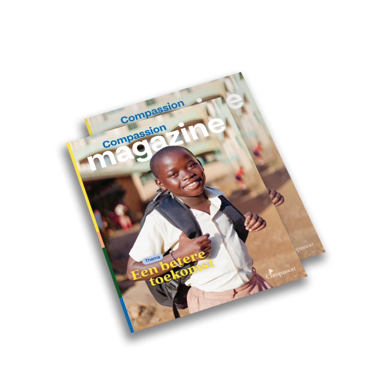 Dit is de cover van het Compassion magazine van 2026.